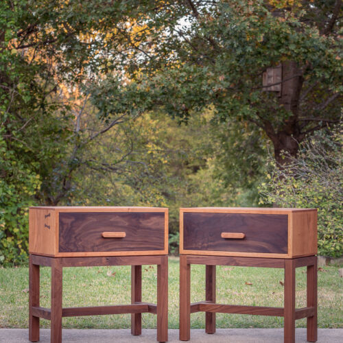 twin cherry and walnut nightstands