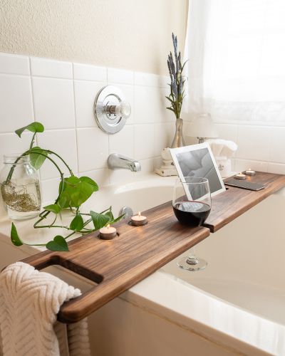 walnut bath caddy