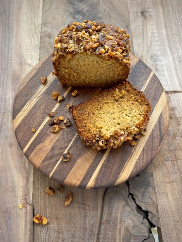 small walnut lazy susan with banana bread