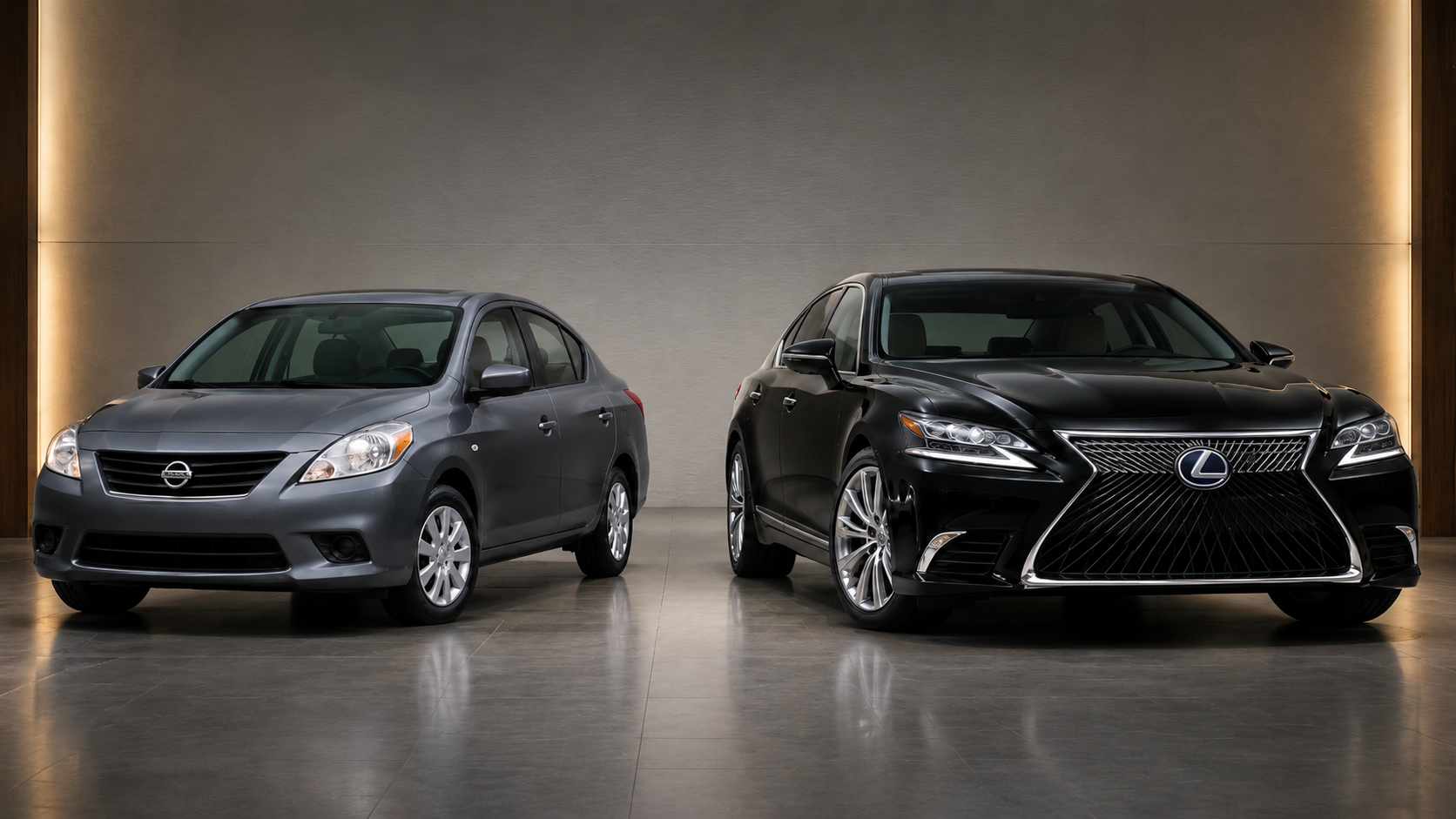 cheap car vs luxury car ai photo comparing a cheap car with a luxury sadan